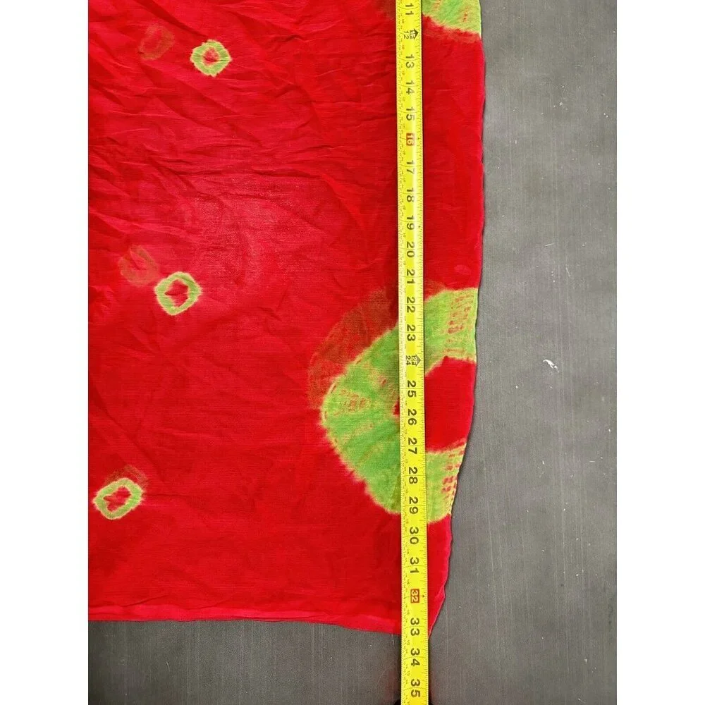 RaJ Red Green Sheer Silk‎ Tie Dye Rectangle Scarf Statement Scarf Lagenlook